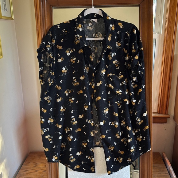 No Boundaries Tops - No Boundaries Black Floral Button-Up Blouse XXXL VG